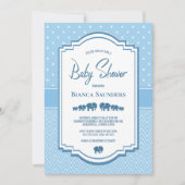 ブルー水玉模様ベビーシャワー 招待状 (正面)