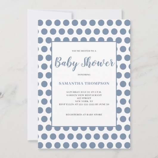ブルー水玉模様ベビーシャワー 招待状 (正面)