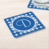 ブルー水玉模様モノグラム スクエアペーパーコースター (アングル)