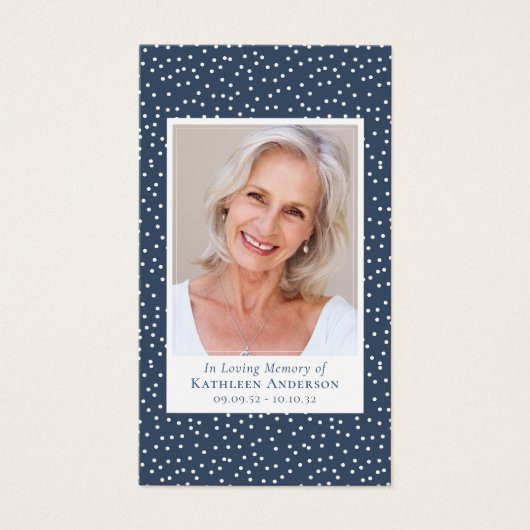 ブルー水玉模様写真記念祈りの言葉カード (正面)