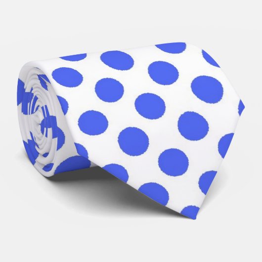 ブルー水玉模様白いネクタイ ネクタイ (ロール)