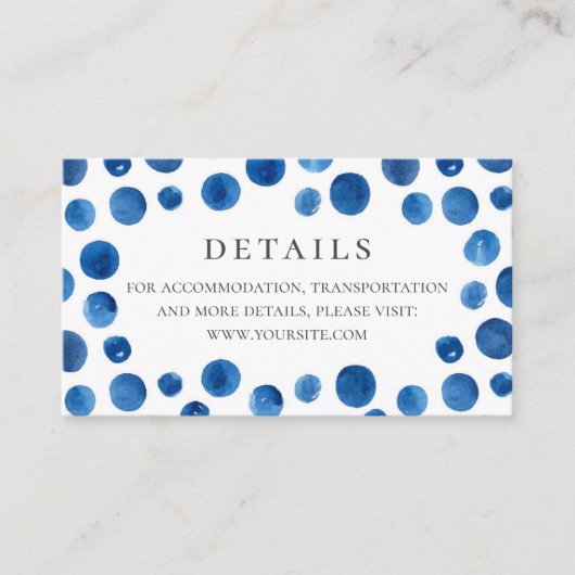 ブルー水玉模様結婚の詳細。水色ネイビー エンクロージャーカード (正面)
