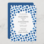 ブルー水玉模様結婚式招待状。ネイビー招待状 招待状 (正面/裏面)