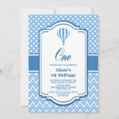 ブルー水玉模様1st誕生日パーティー 招待状 (正面)