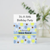 ブルー水玉模様50番目の誕生日招待状 招待状 (スタンド正面)