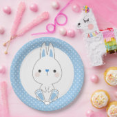 ブルー水玉模様&かわいいバニーベビーシャワー誕生日 ペーパープレート (パーティー)