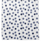 ブルー水玉模様。水彩 シャワーカーテン (正面)