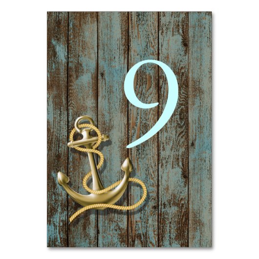 ブルー波止場ウッドビーチ航海のいかり結婚ズ テーブルナンバー (正面)