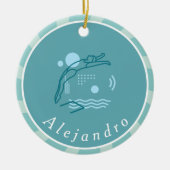 ブルー泳ぐ人ガールズスイミングプールパーソナライズされた セラミックオーナメント (正面)