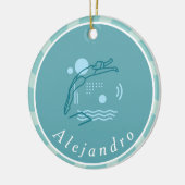 ブルー泳ぐ人ガールズスイミングプールパーソナライズされた セラミックオーナメント (左)