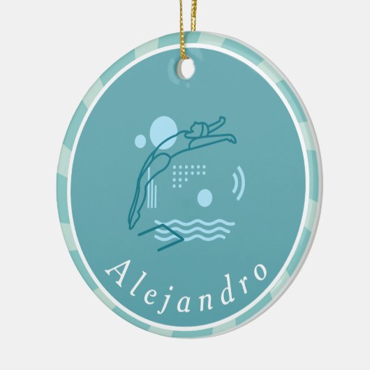 ブルー泳ぐ人ガールズスイミングプールパーソナライズされた      セラミックオーナメント (左)