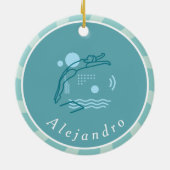 ブルー泳ぐ人ガールズスイミングプールパーソナライズされた セラミックオーナメント (裏面)