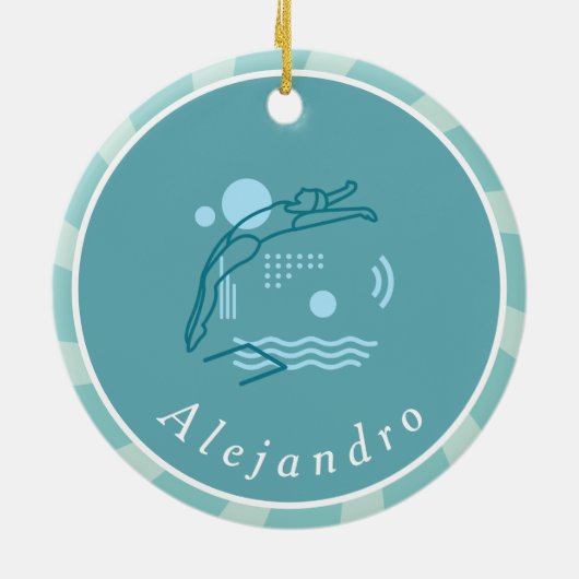 ブルー泳ぐ人ガールズスイミングプールパーソナライズされた      セラミックオーナメント (裏面)