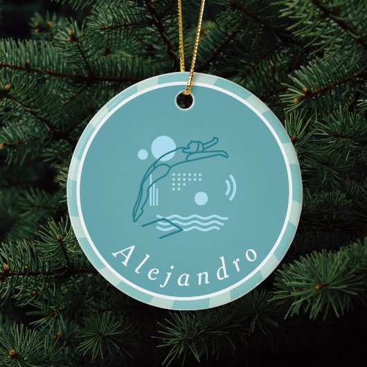 ブルー泳ぐ人ガールズスイミングプールパーソナライズされた セラミックオーナメント