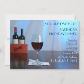 ブルー洗練された赤ワインの誕生日パーティー 招待状 (正面)