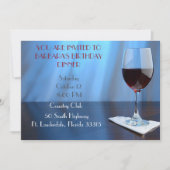 ブルー洗練された赤ワインの誕生日 招待状 (正面)