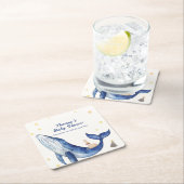 ブルー海お洒落アヒル星ホエールベイビーシャワー スクエアペーパーコースター (インサイチュ)