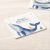 ブルー海お洒落アヒル星ホエールベイビーシャワー スクエアペーパーコースター (アングル)