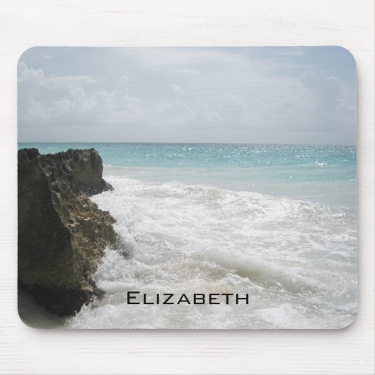 ブルー海と泡立つ波の海パーソナライズされた景 マウスパッド (正面)