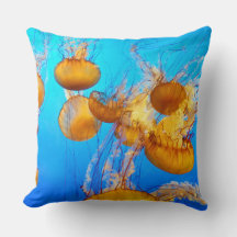 ブルー海イエロークラゲ装飾用クッション