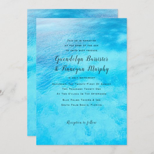 ブルー海ウォーターカスタムウェディング招待状 招待状 (正面/裏面)