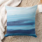 ブルー海ウォーターカラー抽象芸術シーモノグラム クッション (ブランケット)