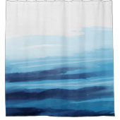 ブルー海ウォーターカラー抽象芸術シーモノグラム シャワーカーテン (正面)
