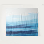 ブルー海ウォーターカラー抽象芸術シーモノグラム タペストリー (正面(横))