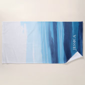 ブルー海ウォーターカラー抽象芸術シーモノグラム ビーチタオル (正面)