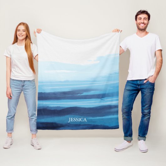 ブルー海ウォーターカラー抽象芸術シーモノグラム フリースブランケット (インサイチュ)