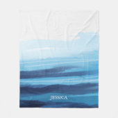 ブルー海ウォーターカラー抽象芸術シーモノグラム フリースブランケット (正面)
