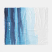 ブルー海ウォーターカラー抽象芸術シーモノグラム フリースブランケット (正面(横))