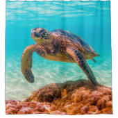 ブルー海ウミガメ珊瑚礁シャワーカーテン シャワーカーテン (正面)