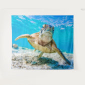 ブルー海ウミガメ顔フロントタペストリー タペストリー (正面(横))