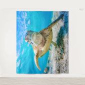 ブルー海ウミガメ顔フロントタペストリー タペストリー (正面)