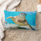 ブルー海ウミガメ顔フロント腰枕 ランバークッション (ブランケット)
