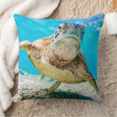 ブルー海ウミガメ顔フロント装飾用クッション クッション (ブランケット)