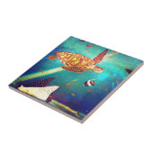 ブルー海カラフルウミガメ絵画ズ タイル (側面)