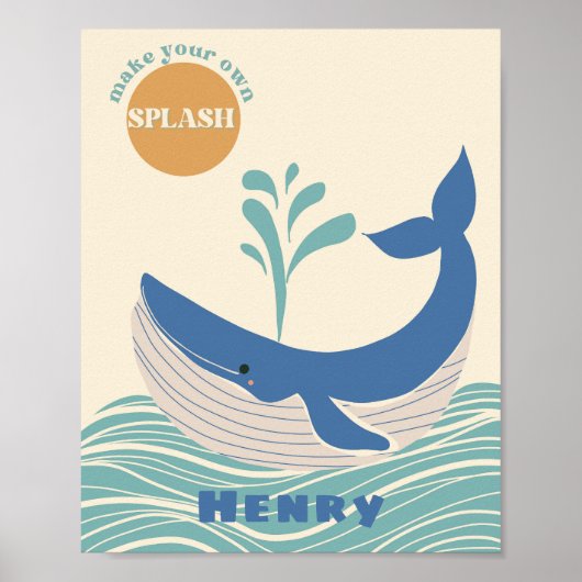 ブルー海クジラ子供部屋ウォールアートポスタープリント ポスター (正面)