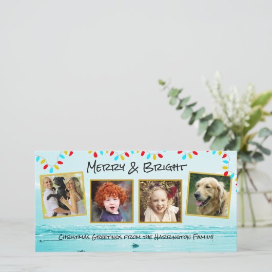 ブルー海クリスマスファミリーフォトコラージュカード シーズンカード (スタンド正面)