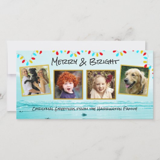 ブルー海クリスマスファミリーフォトコラージュカード シーズンカード (正面)