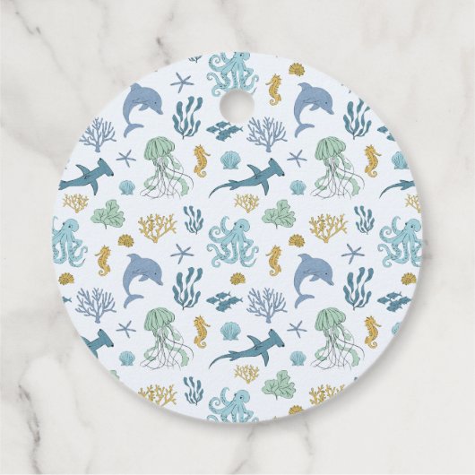 ブルー海クリーチャー誕生日パーティー フェイバータグ (裏面)