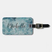 ブルー海サマービーチウェーブズモノグラムカスタム ラゲッジタグ (正面横)