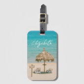 ブルー海サンディビーチフォト名前をカスタムする ラゲッジタグ (正面縦)