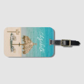ブルー海サンディビーチフォト名前をカスタムする ラゲッジタグ (正面横)