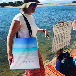 ブルー海サンドビーチシーンパーソナル トートバッグ