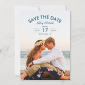 ブルー海シーサイドビーチ結婚式保存日付 招待状 (正面)