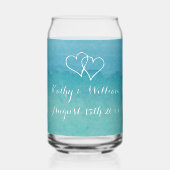 ブルー海シースケープ水彩ビーチ結婚式 ガラス缶 (正面)