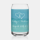 ブルー海シースケープ水彩ビーチ結婚式 ガラス缶 (裏面)