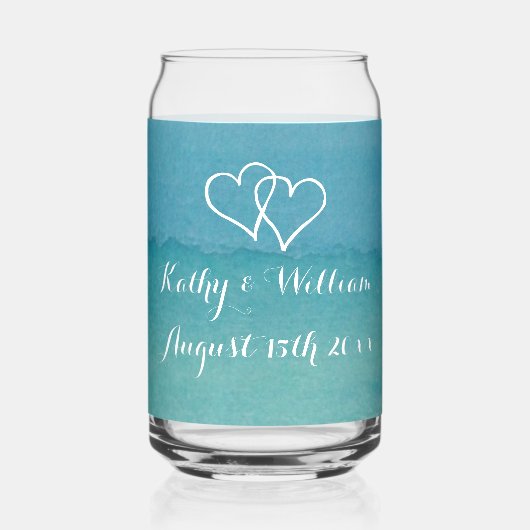 ブルー海シースケープ水彩ビーチ結婚式 ガラス缶 (裏面)